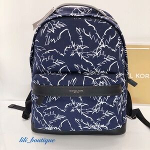 NWT Michael Kors Men Grant Backpack Travel Notebook Laptop Cotton Palm Navy $298